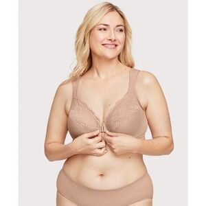 Glamorise Wonderwire Front Closure Bra in Cafe Size 34G Nude Tan Cream Lace‎
